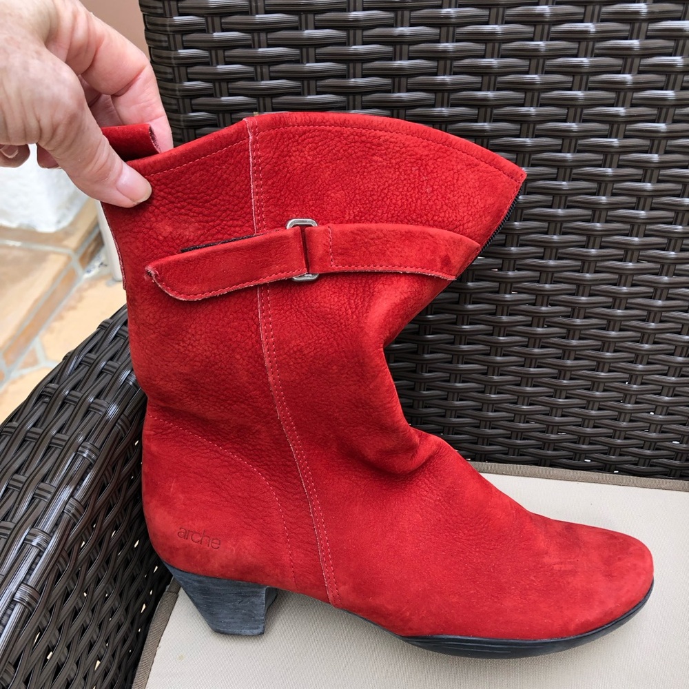 Arche Vibrant Red Suede Heeled Boots